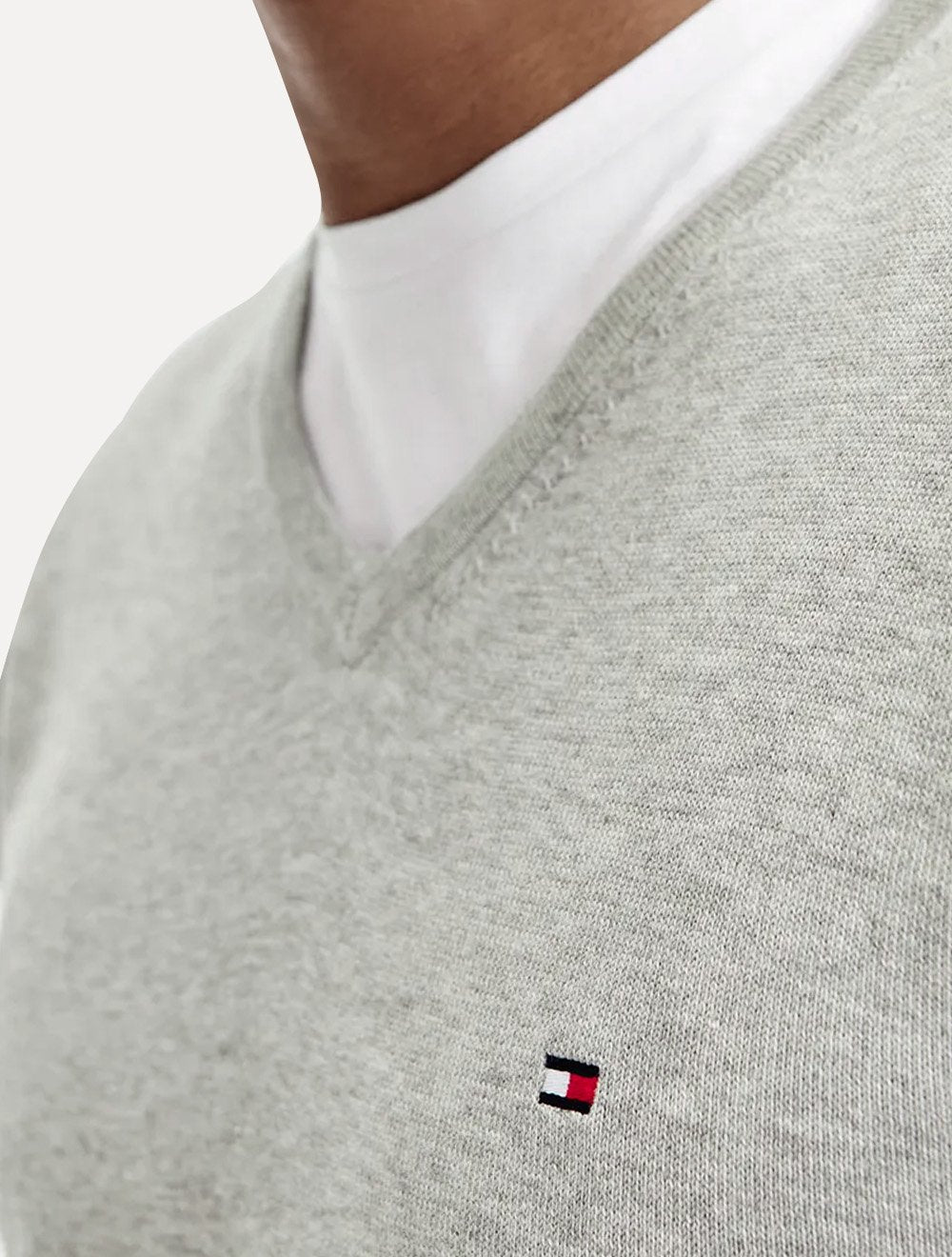 Suéter Tommy Hilfiger Masculino Essential Cotton V-Neck Cinza Claro