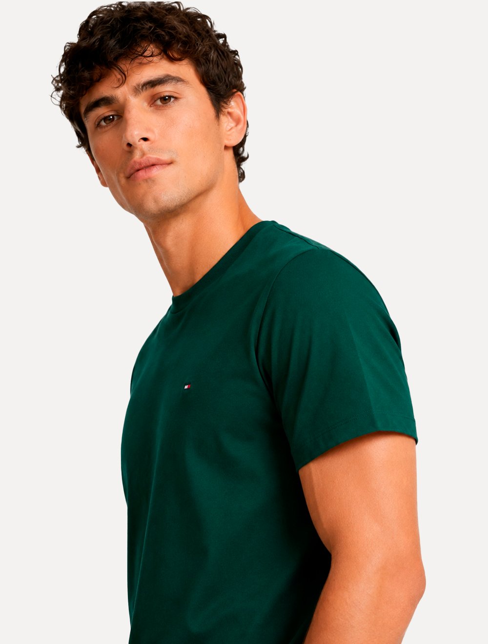 Camiseta Tommy Hilfiger Masculina Slim Fit Essential Stretch Verde Escuro