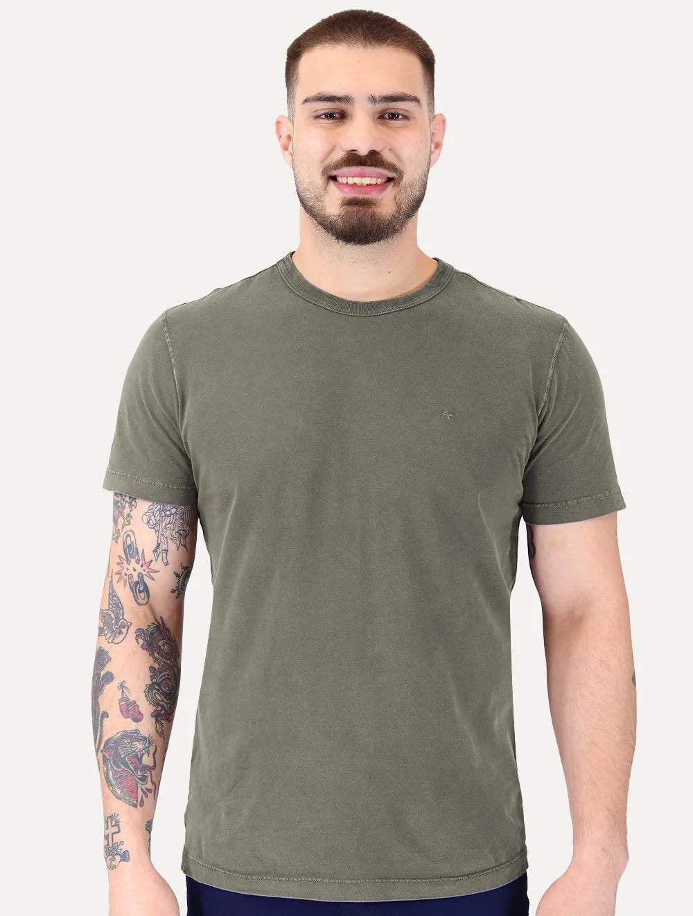 Camiseta Aramis Masculina Regular Piquet Bordado Verde Militar