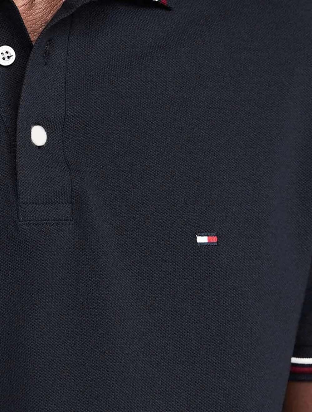 Polo Tommy Hilfiger Masculina Slim Tipped Collar Azul Marinho