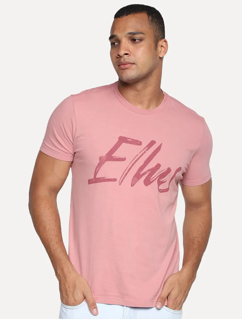 Camiseta Ellus Masculina Maxi Logo Classic Brush Rosa Escuro