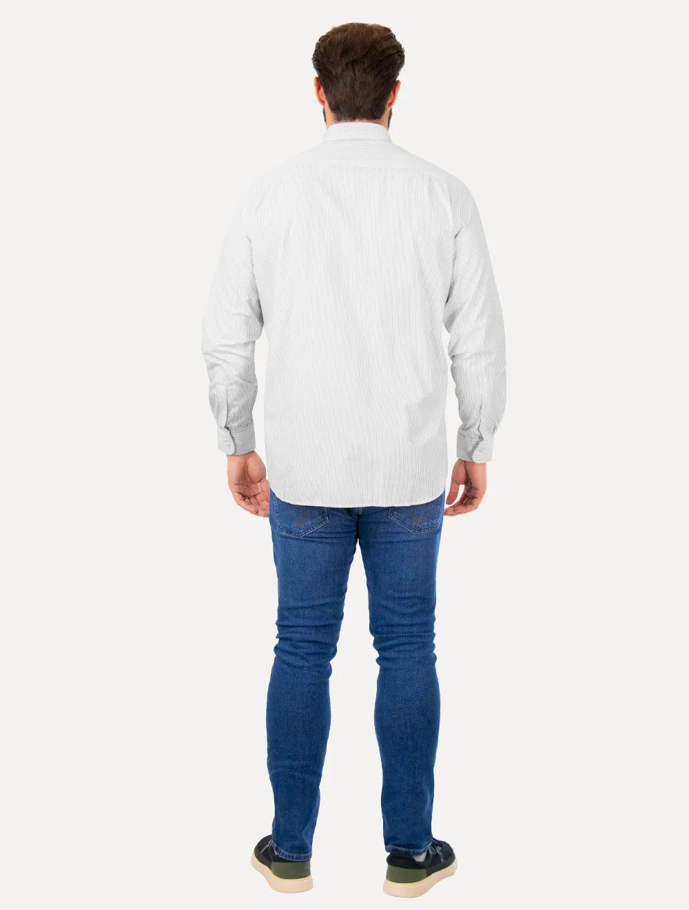 Camisa Dudalina Masculina Comfort Pocket Listrada Lines Branca