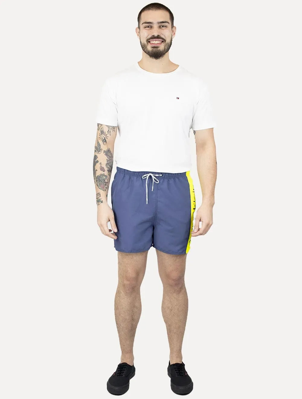 Short Calvin Klein Swimwear D'Água Yellow Vertical Azul Escuro