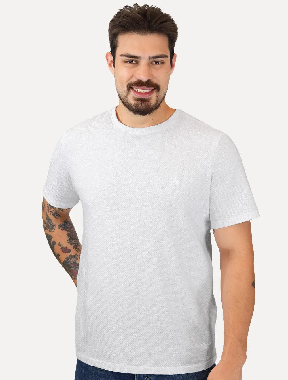 Camiseta Dudalina Masculina Textura Mono Logo Branca