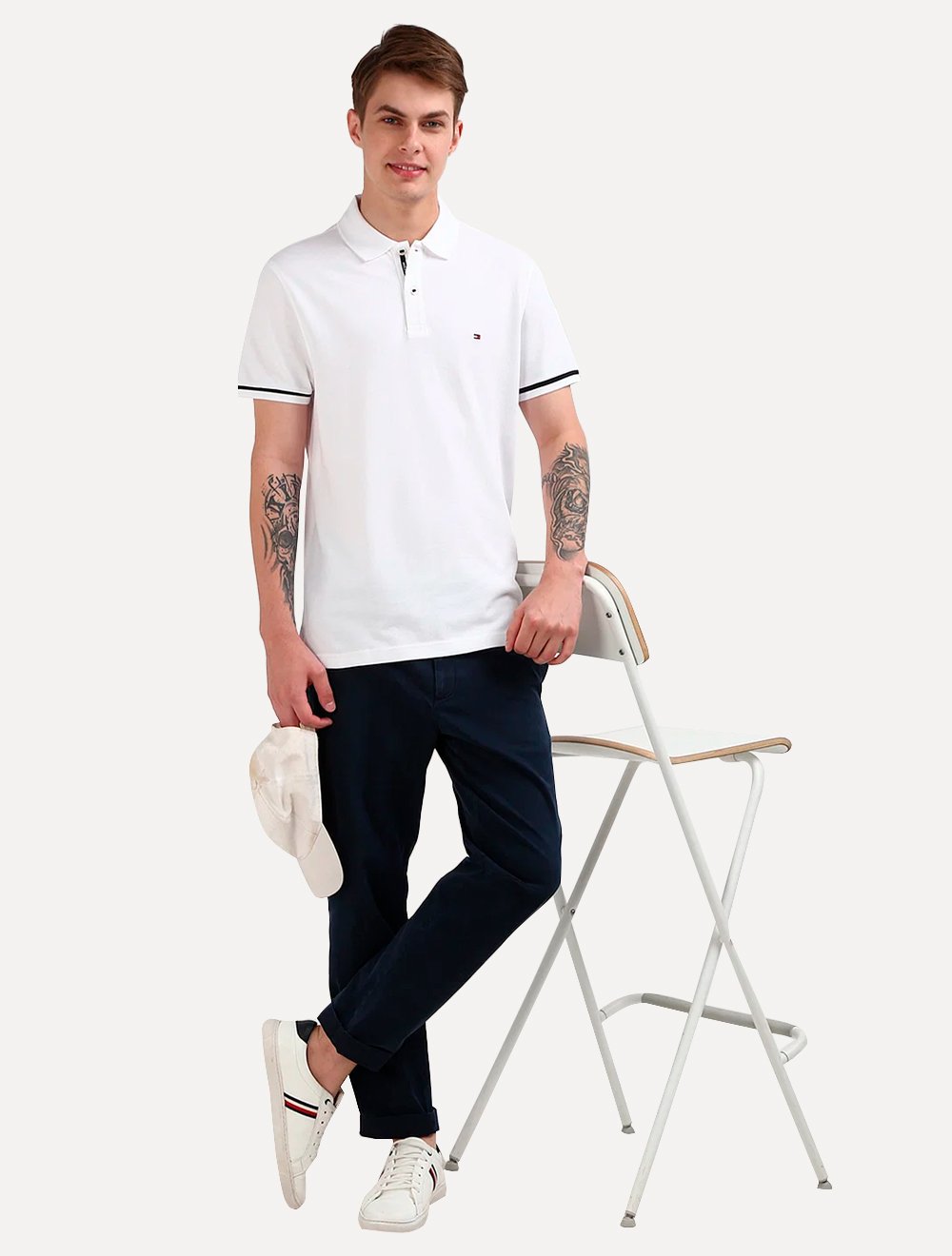 Polo Tommy Hilfiger Masculina Regular Piquet Under Placket Detail Branca
