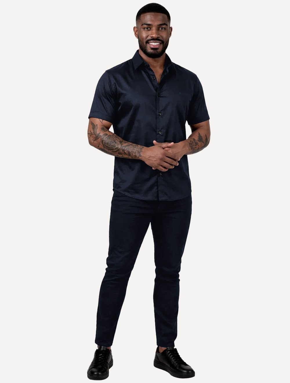 Camisa Aramis Masculina Manga Curta Slim Cetim Hudson Azul Marinho