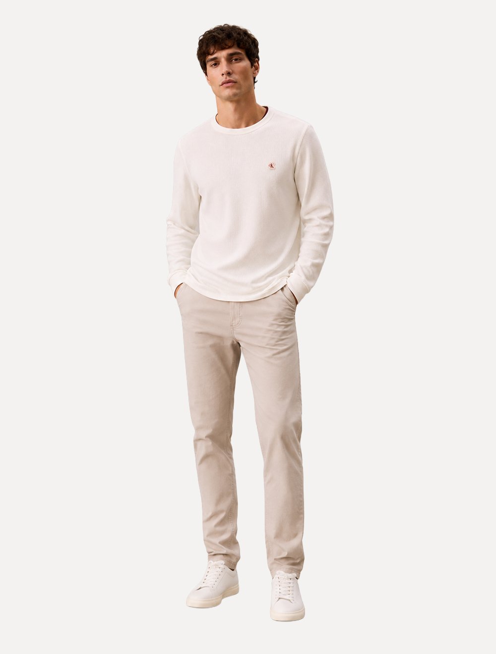 Camiseta Calvin Klein Jeans Masculina Manga Longa Quadrile Off White