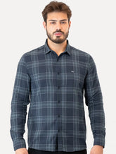 Camisa Calvin Klein Jeans Masculina Slim Navy Flannel Xadrez Azul Marinho