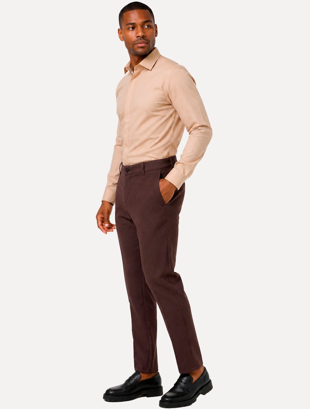 Calça K&J Black Masculina Alfaiataria Cetim Comfort Flex Marrom