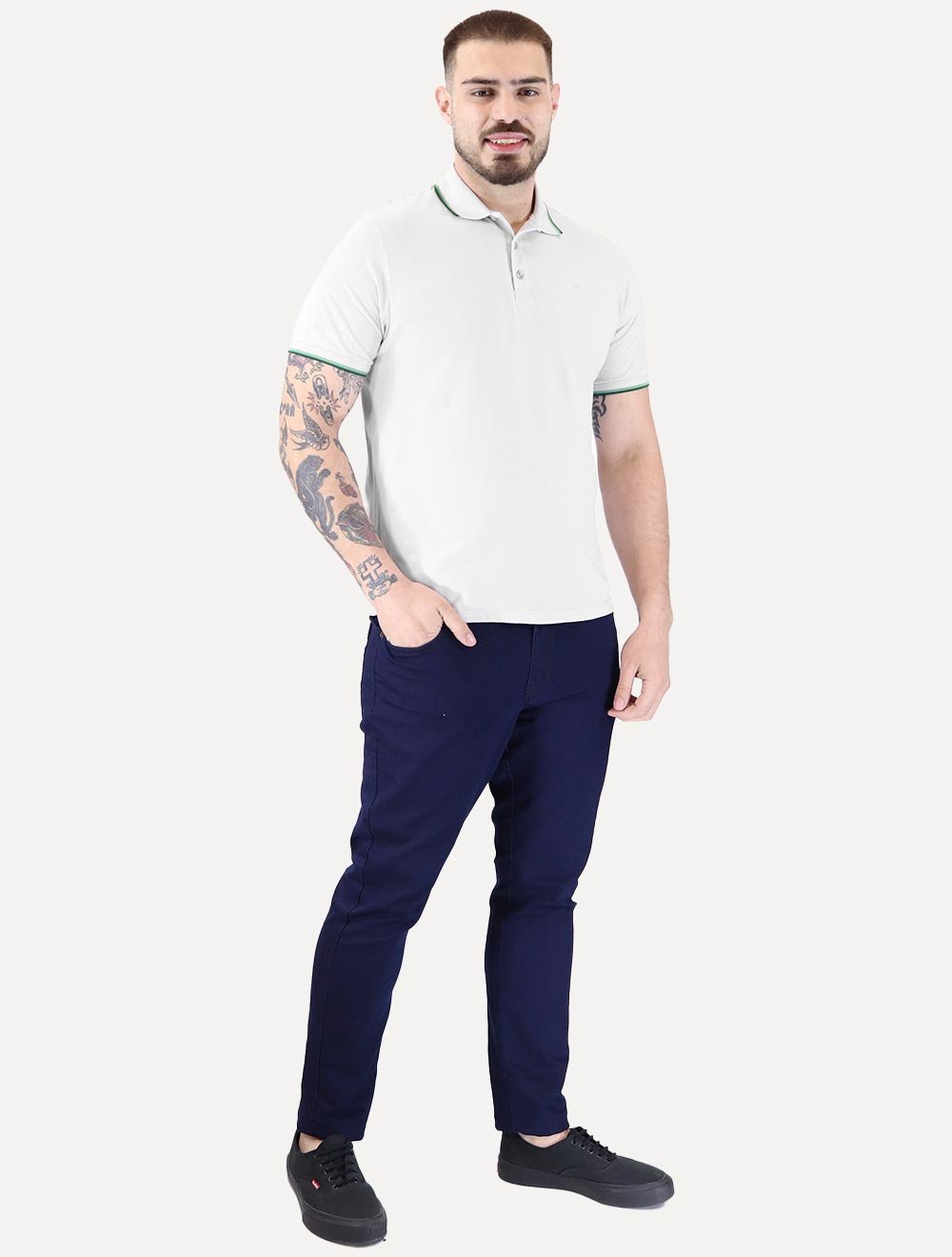 Polo Ellus Masculina Piquet Classic Easa Friso Green Cinza