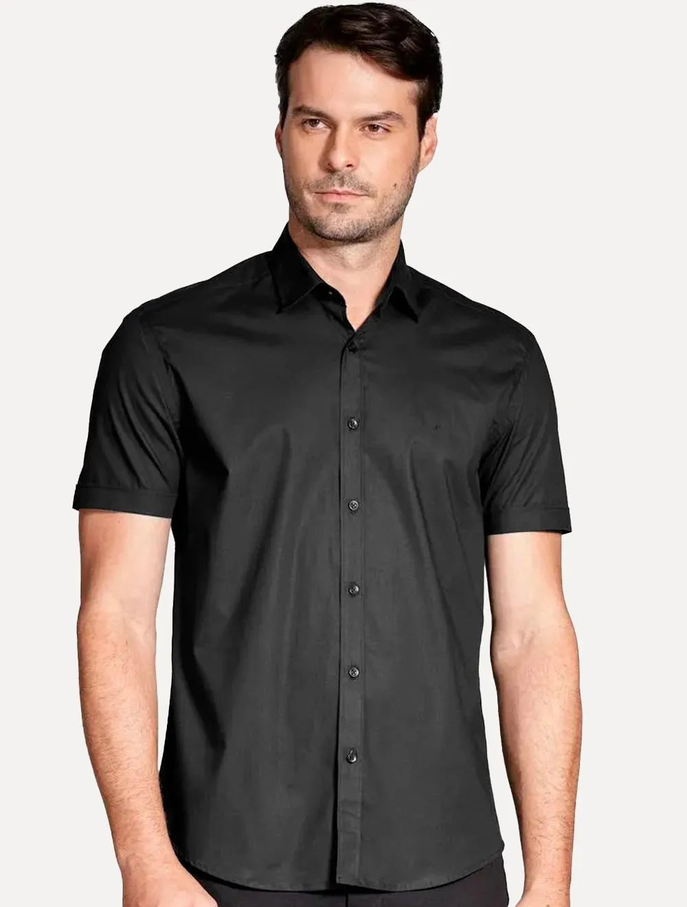 Camisa Aramis Masculina Manga Curta Slim Stretch Tricoline Preto