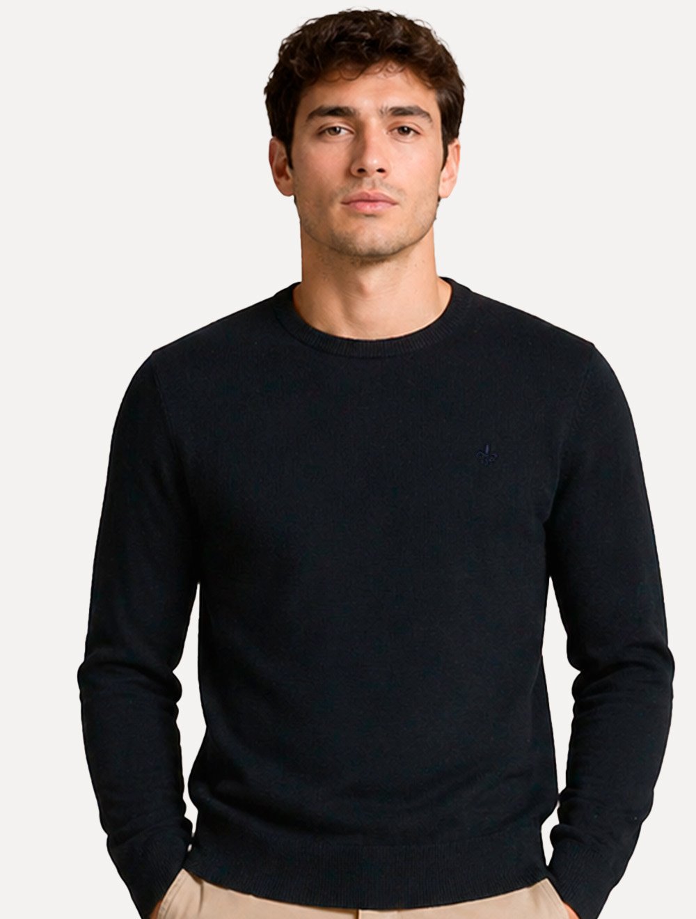 Suéter Dudalina Masculino Tricot Crewneck Basico Azul Marinho