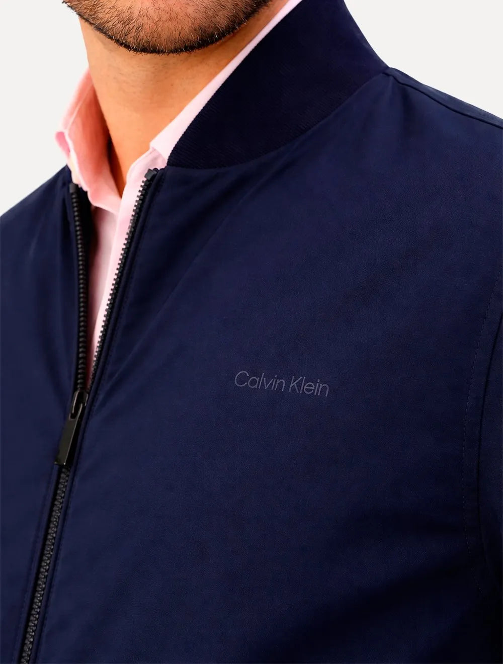 Jaqueta Calvin Klein Masculina Bomber Logo Full Zip Azul Marinho