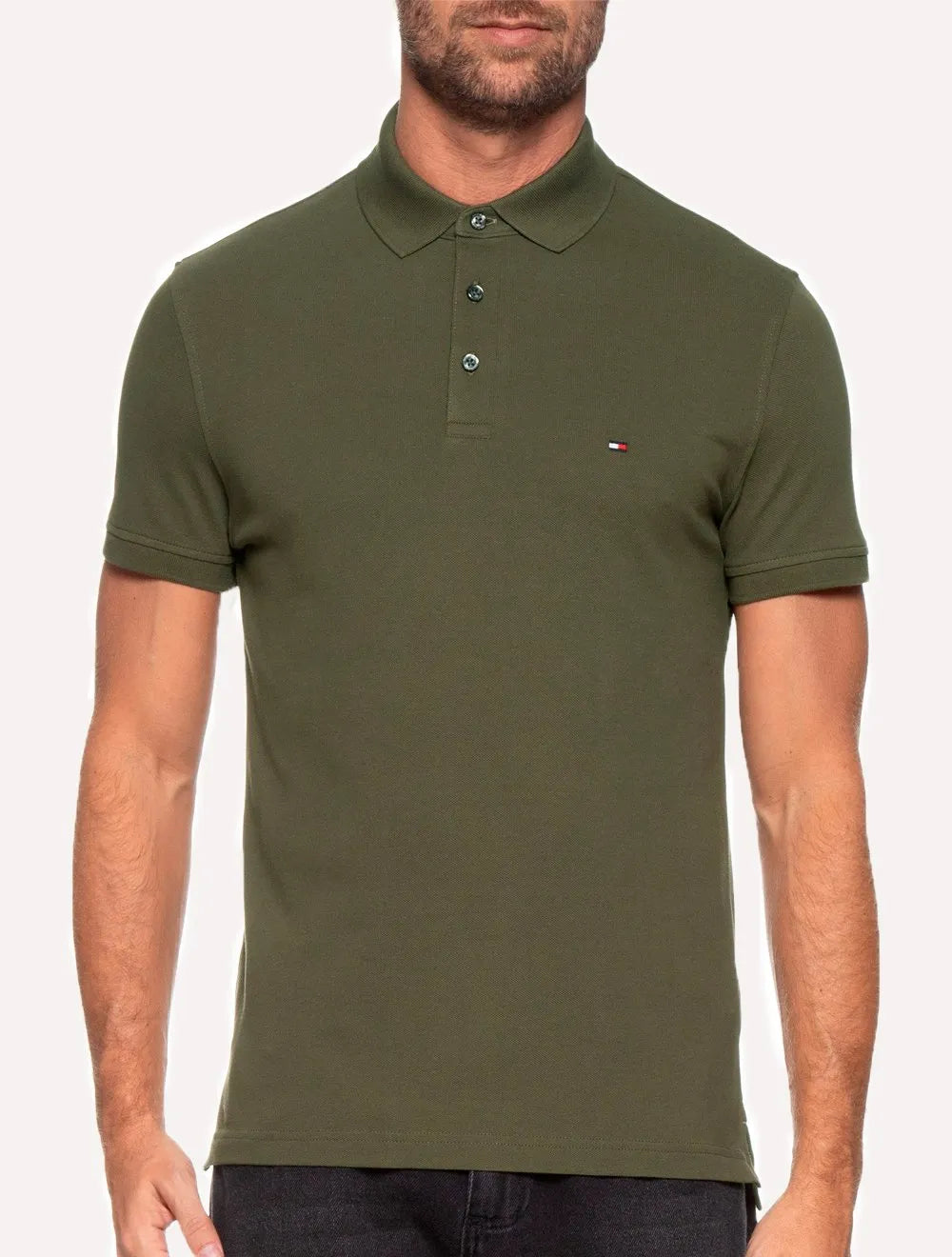 Polo Tommy Hilfiger Masculina Slim Piquet 1985 Verde Militar