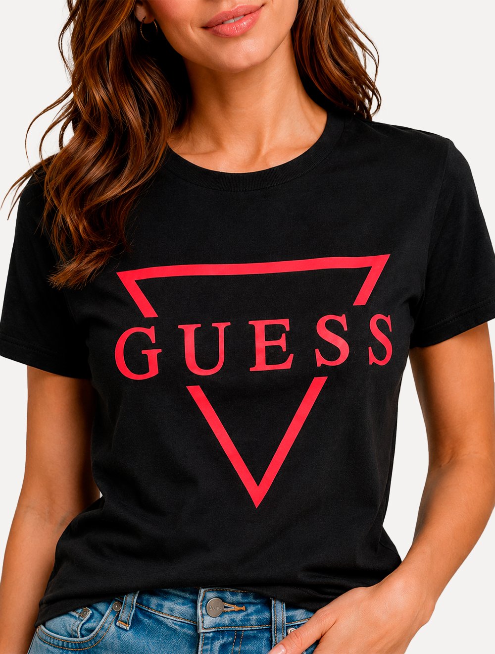 Camiseta Guess Feminina Bust Logo Preta