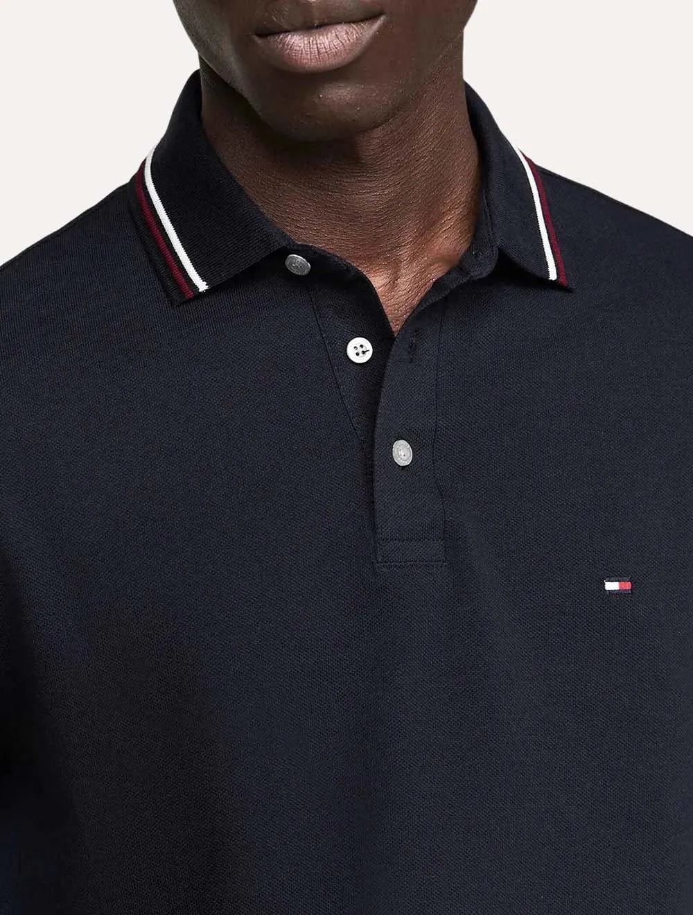 Polo Tommy Hilfiger Masculina Slim Tipped Collar Azul Marinho