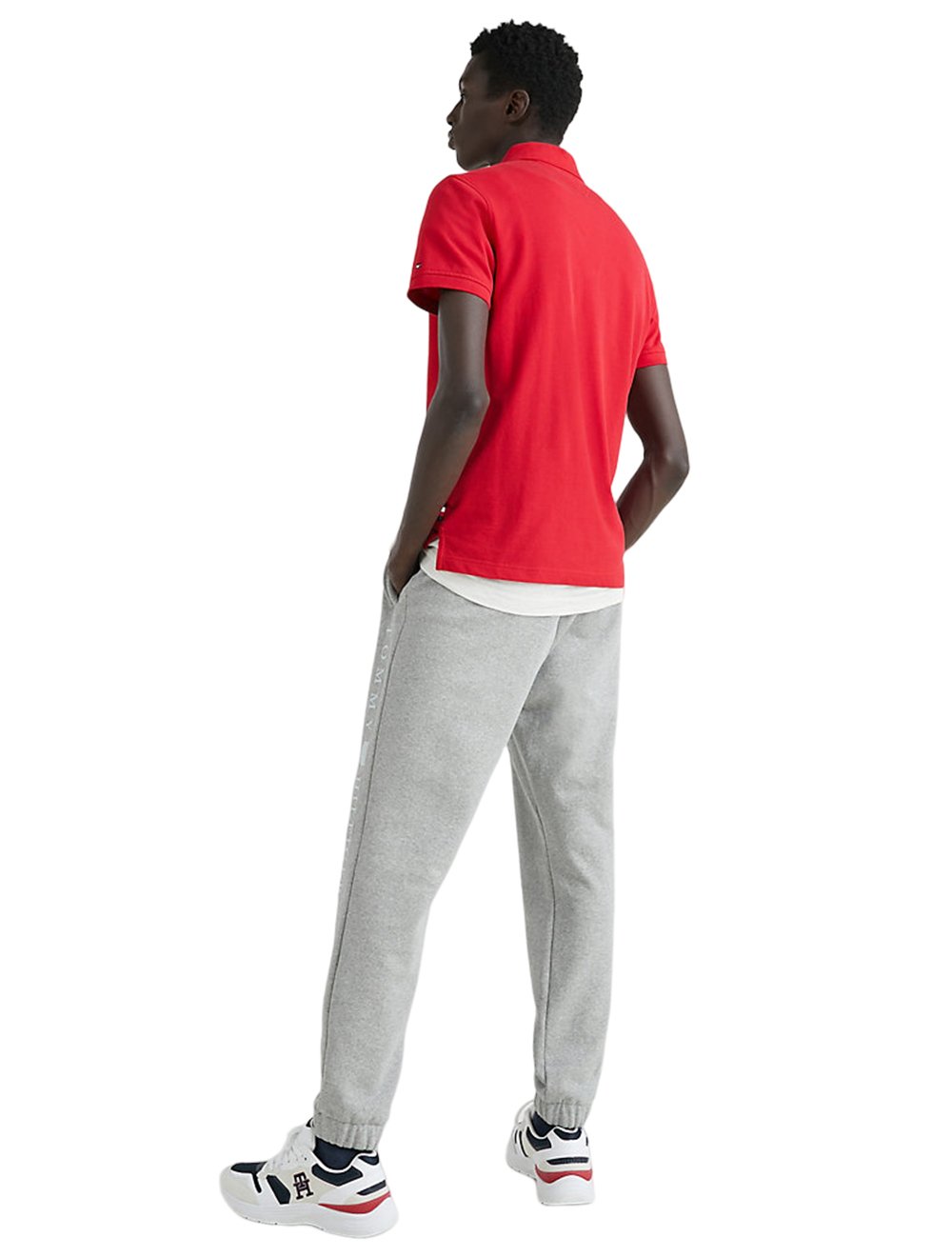 Polo Tommy Hilfiger Masculina Regular Global Stripe Half Zip Vermelha