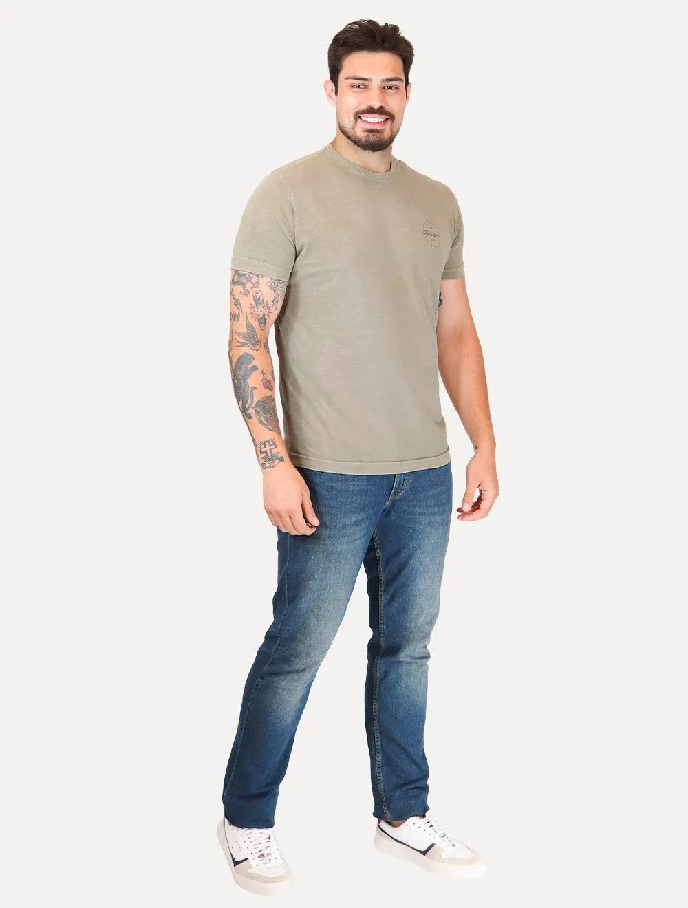 Camiseta King & Joe Masculina Signature Circle Estonada Peito Verde Médio