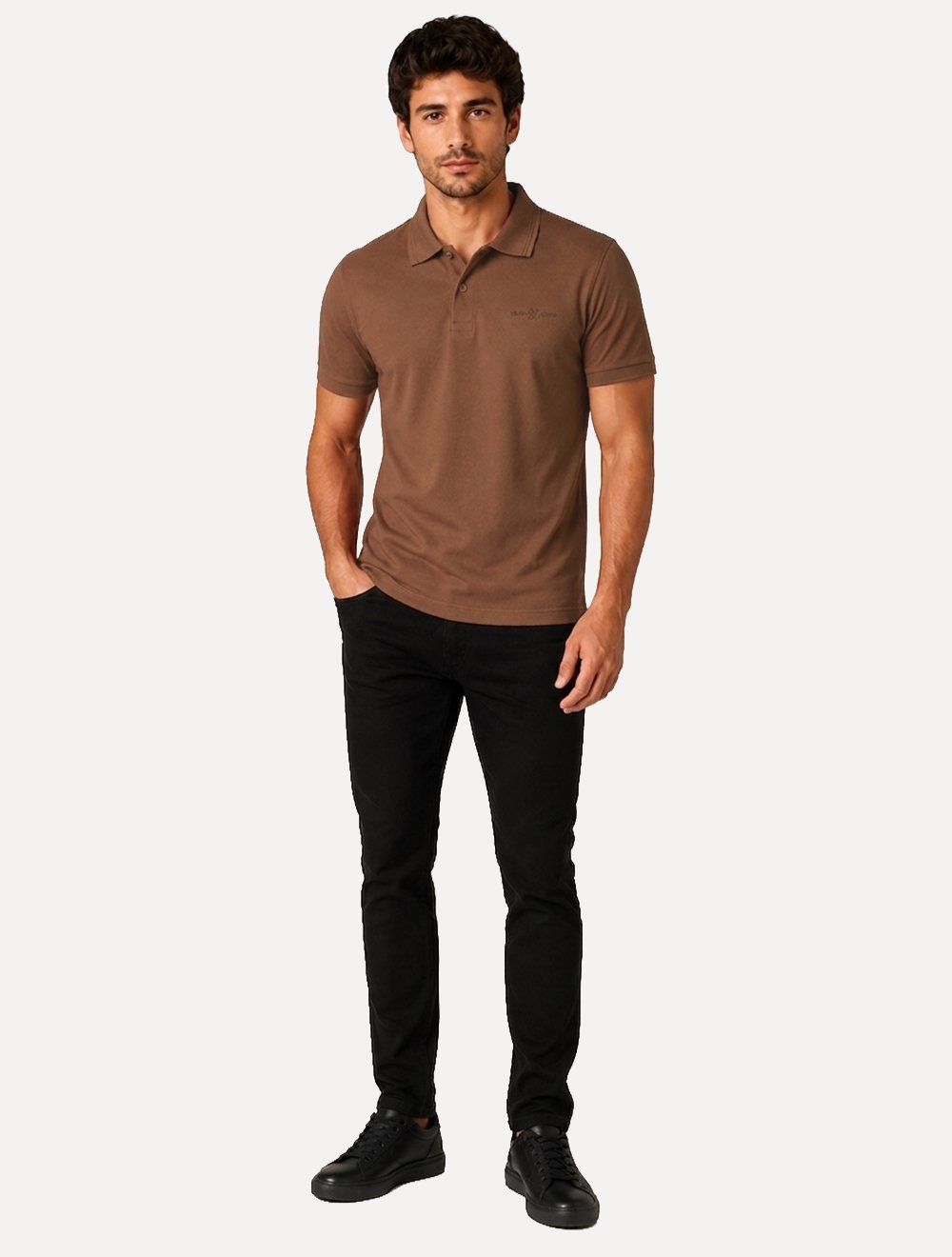 Polo John John Masculina Slim Fit HIgh Mono Marrom Médio