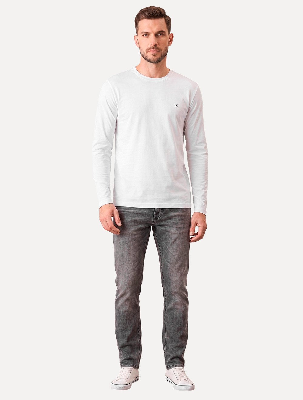 Camiseta Calvin Klein Masculina Meia Malha CK Signature Branca