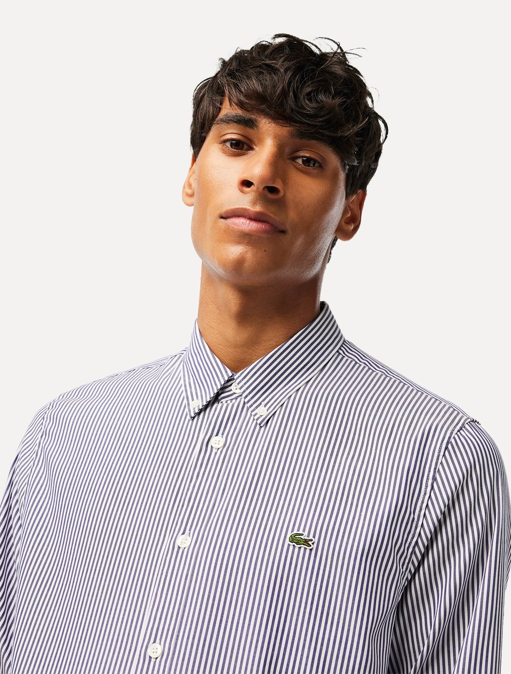 Camisa Lacoste Masculina Regular Stripes Blanc Marine Branca