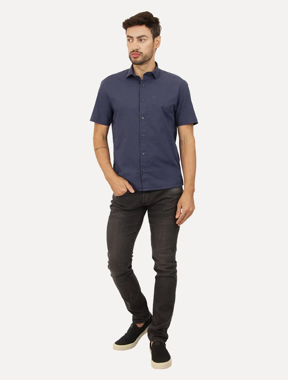 Camisa Ellus Masculina Regular Manga Curta Linen Like Surf New Italian Marinho