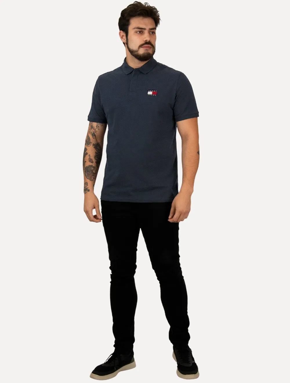 Polo Tommy Jeans Regular Classic Flag Badge Azul Escuro
