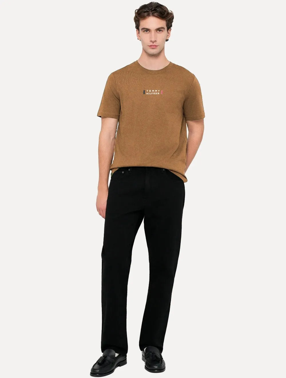Camiseta Tommy Hilfiger Masculina Stack Center Brand Love Print Marrom Médio