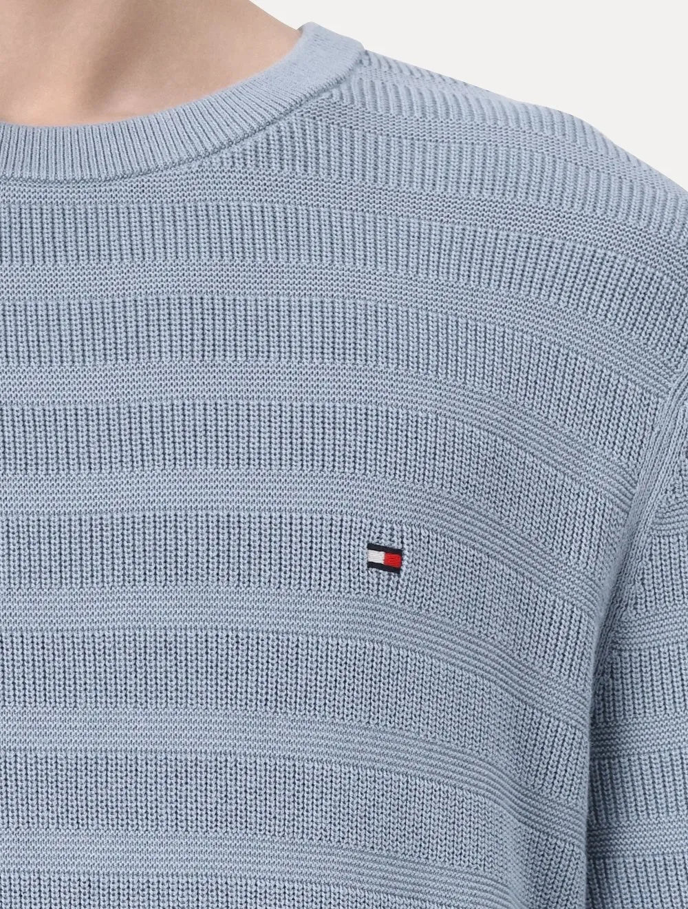 Suéter Tommy Jeans Masculino C-Neck Stripe Structured Azul Médio