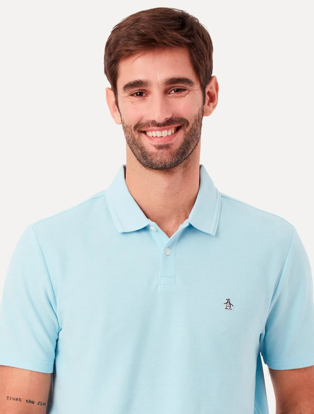 Polo Original Penguin Masculina Piquet Lisa Patch Azul Claro