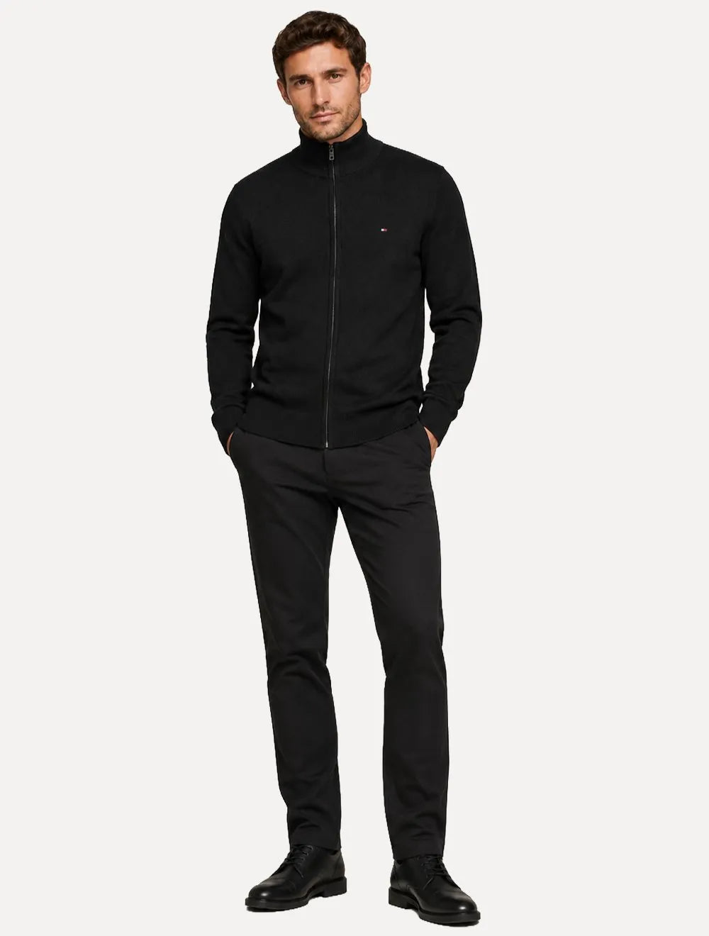 Suéter Tommy Hilfiger Masculino Essential Cotton Zip Through Preta