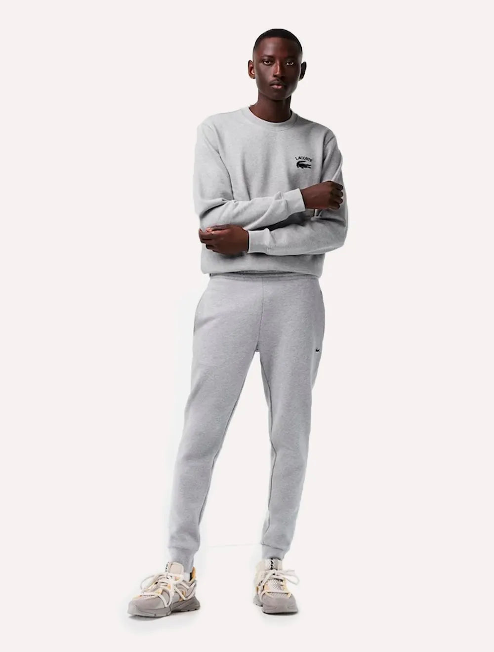 Calça Lacoste Masculina Slim Moletom Jogger Croco Cinza Mescla