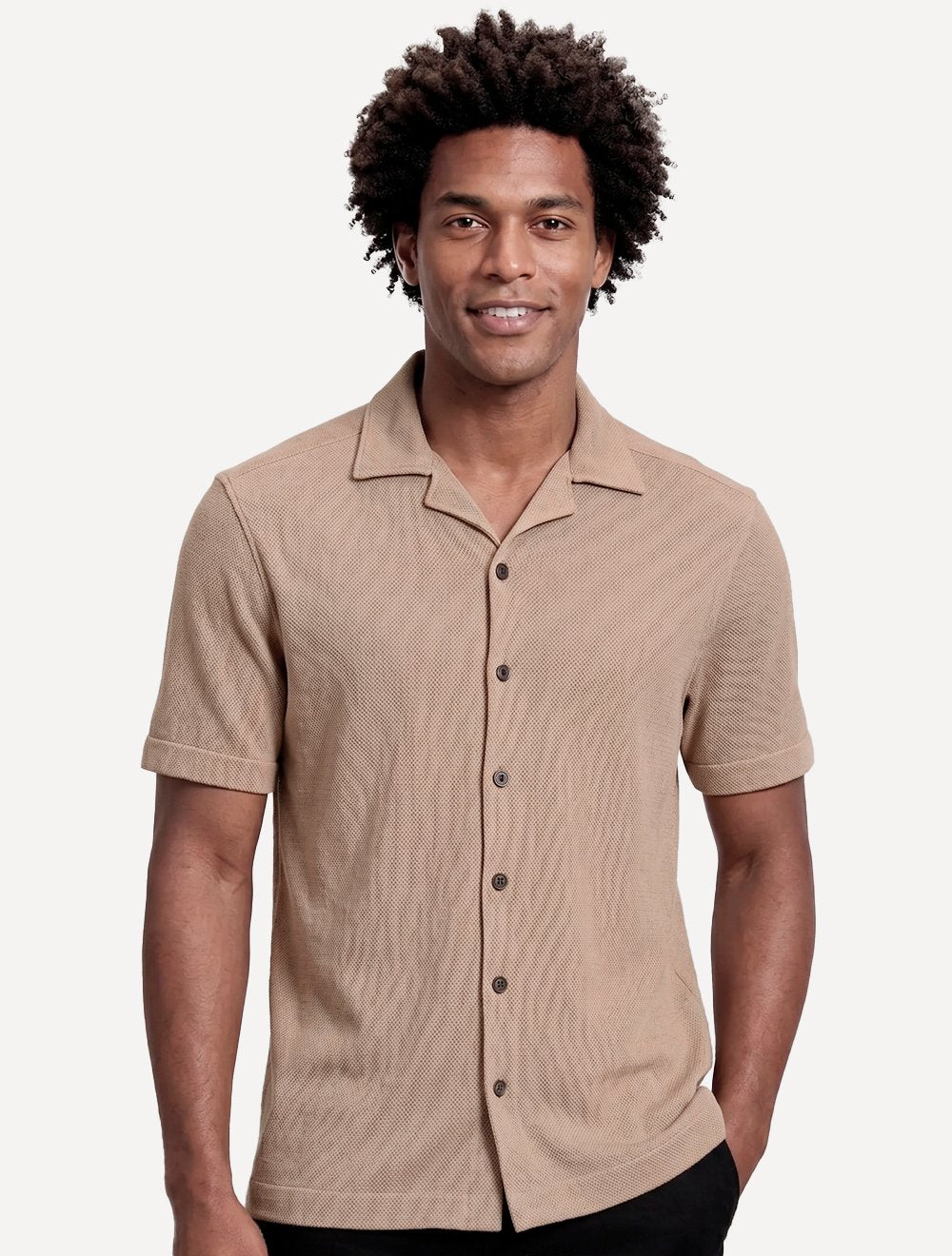Camisa Aramis Masculina Manga Curta Piquet Bowling Tricot Areia