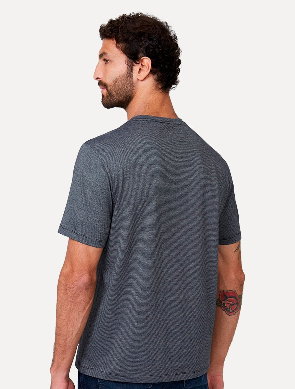 Camiseta Dudalina Masculina Regular Noise Listras Azul Marinho