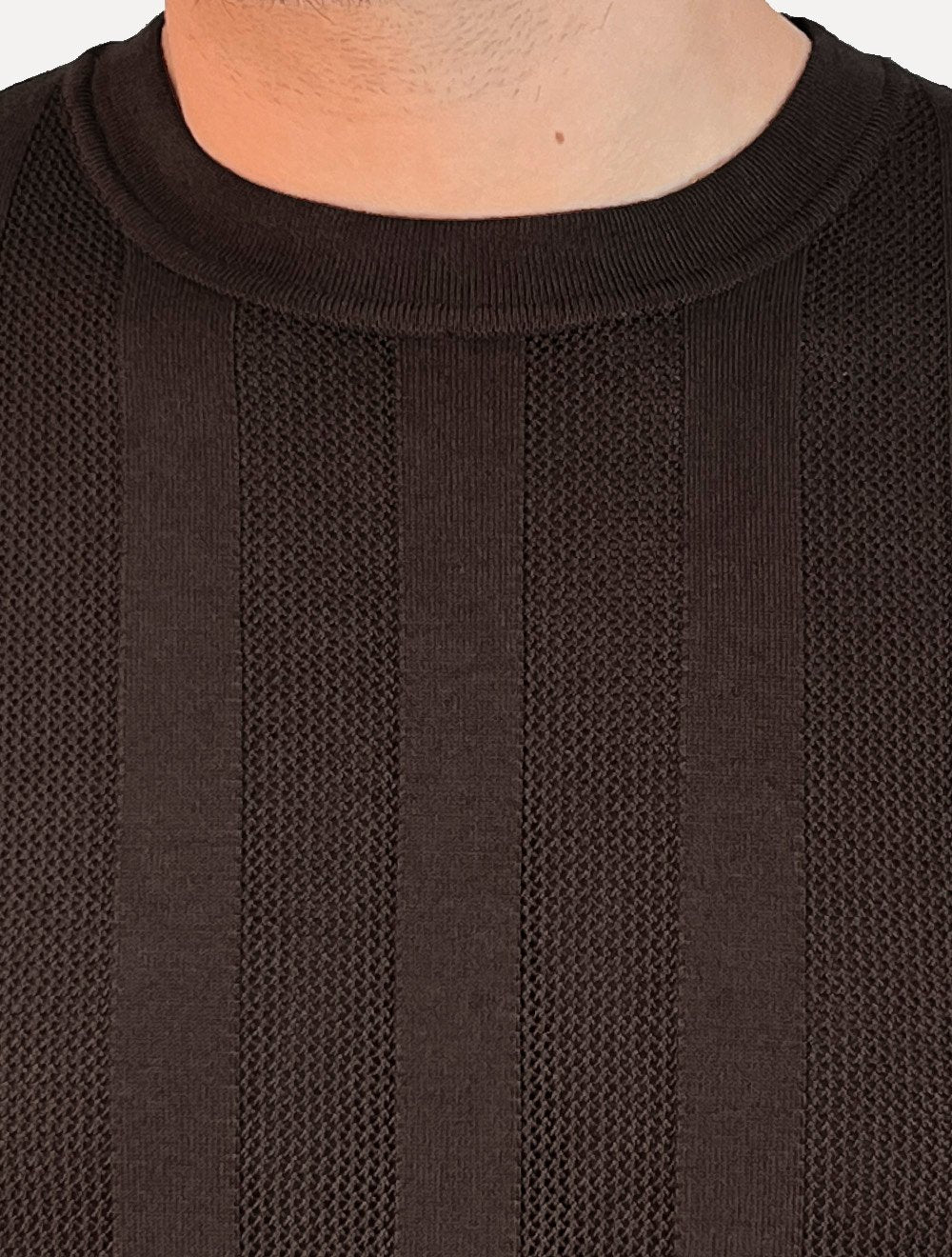 Camiseta Dixen Masculina Tricot Vertical Manga Curta Gola Careca Marrom