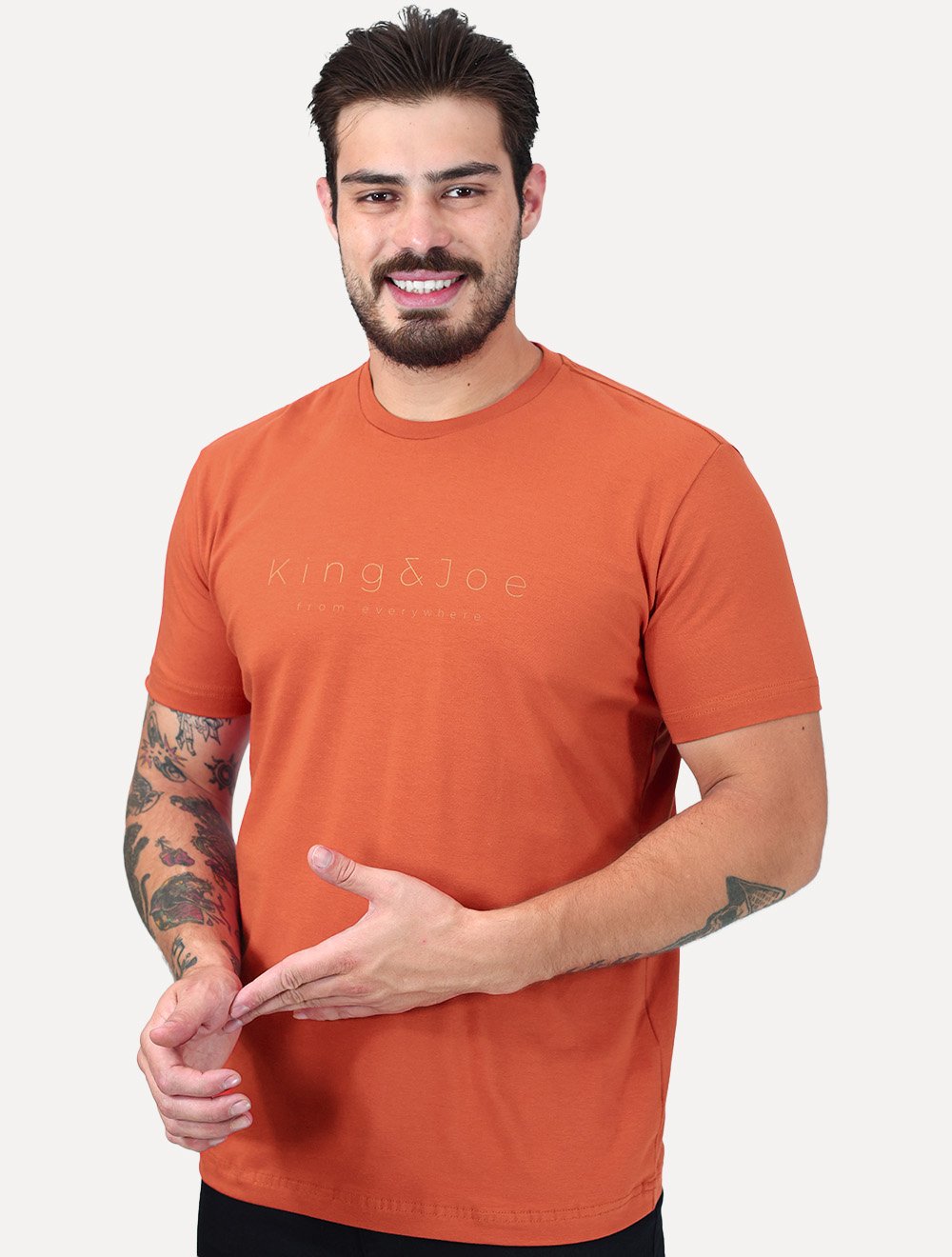 Camiseta King & Joe Masculina Premium Cotton Flex Estampada Laranja
