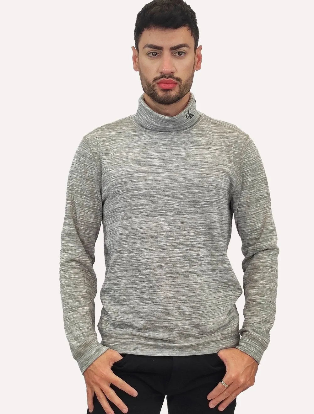 Blusa Calvin Klein Jeans Masculina Tricot Flamê Cinza Mescla