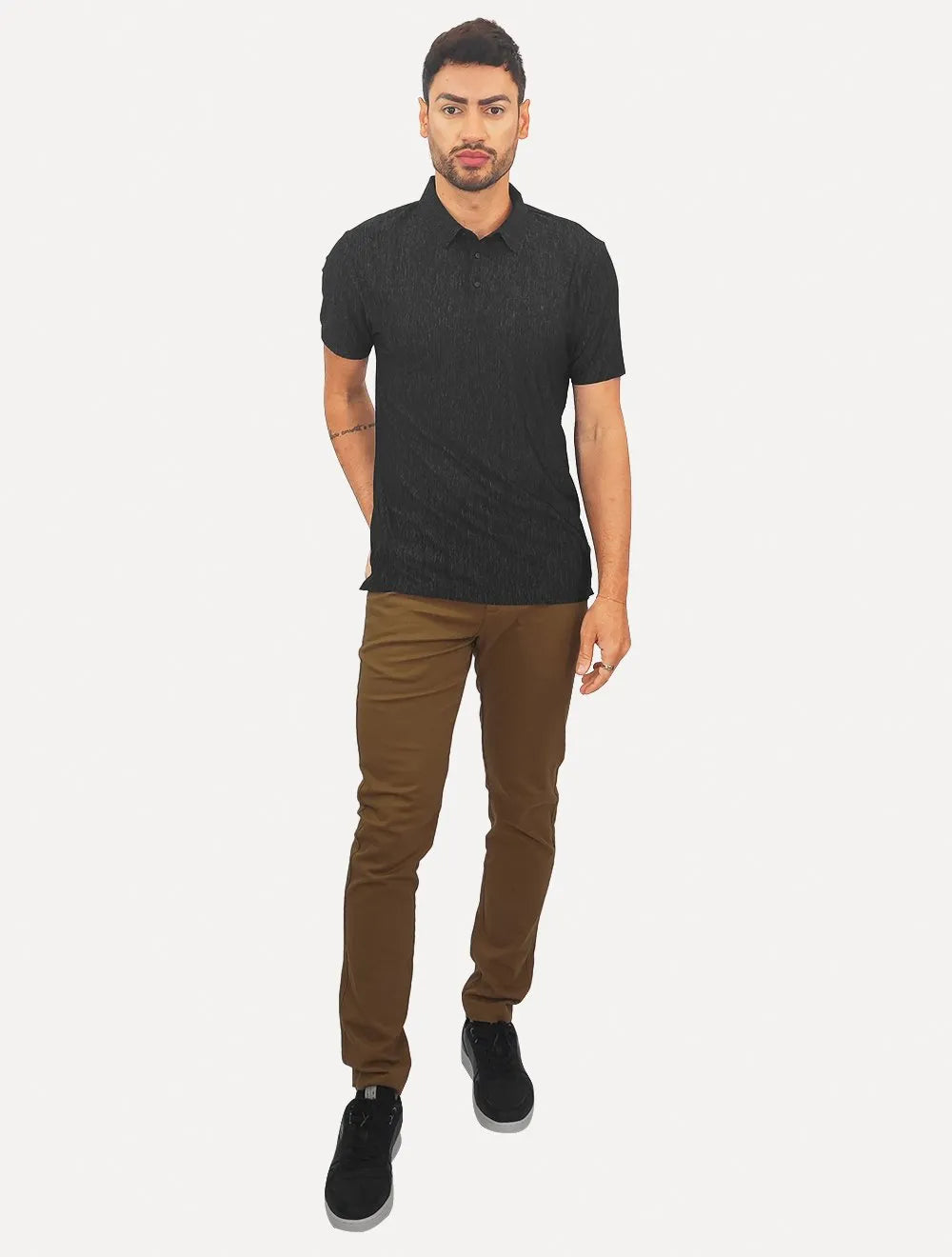 Polo Pacific Blue Masculina Basic Melange Preto Mescla