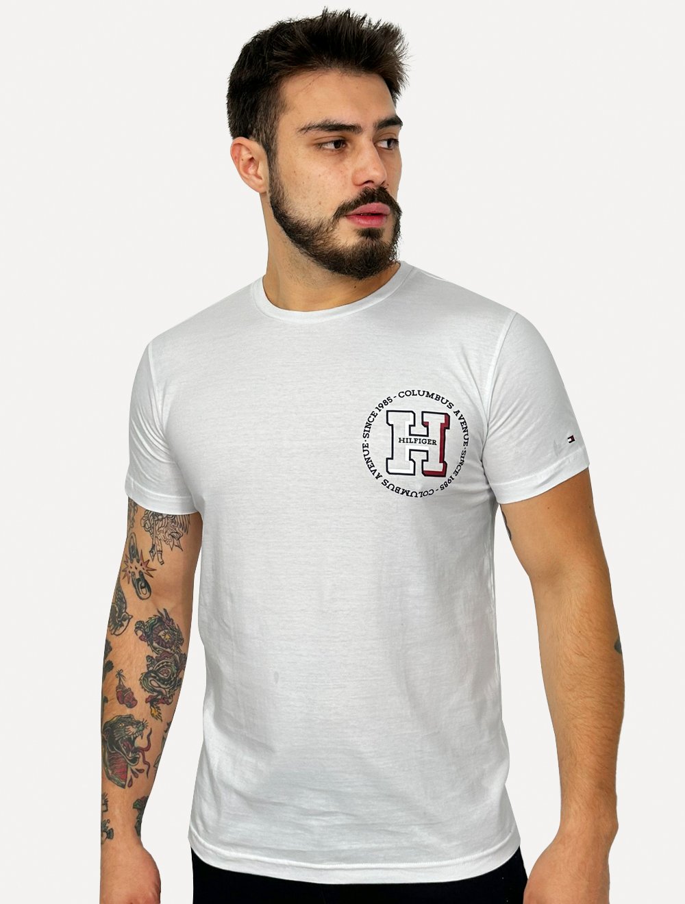 Camiseta Tommy Hilfiger | Columbus H Roundle Logo Branco