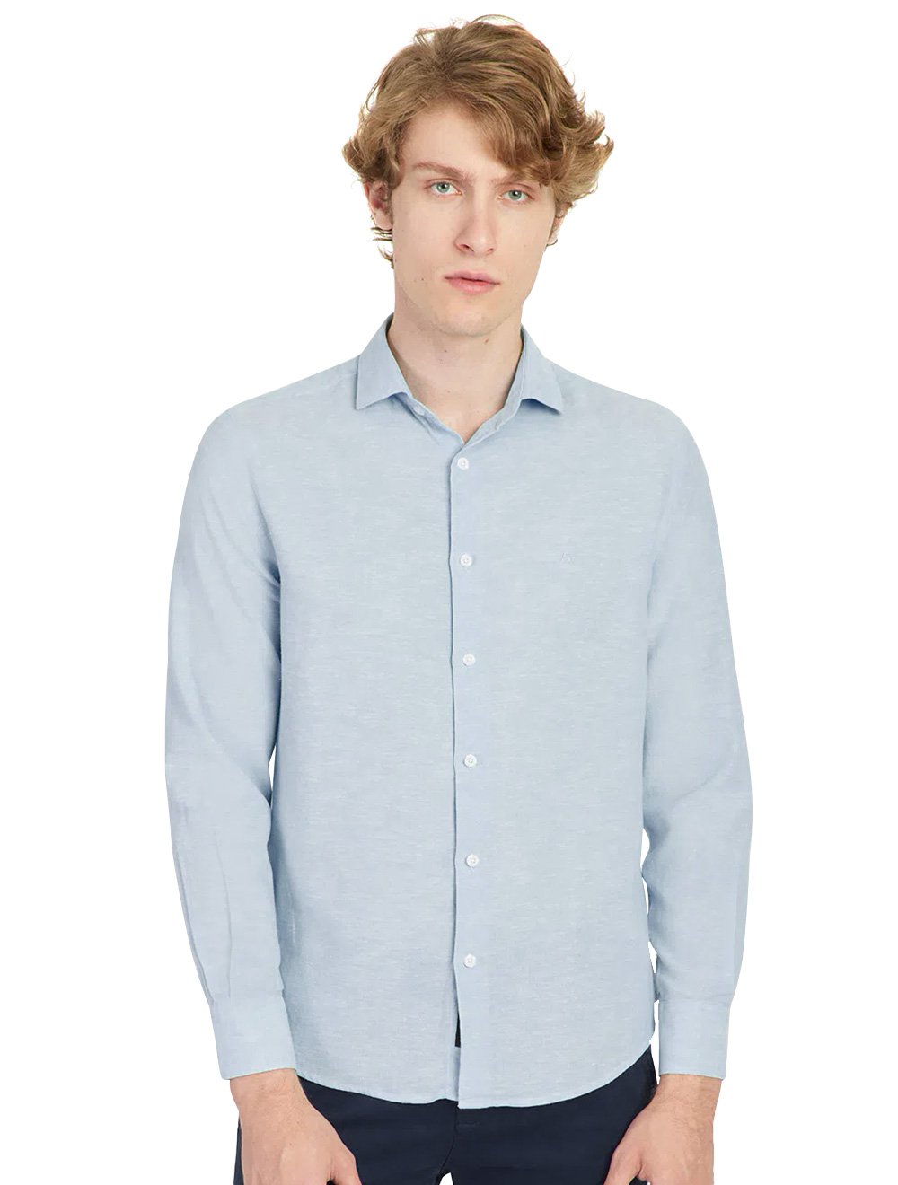 Camisa Aramis Masculina Regular Linho Algodão Azul Claro