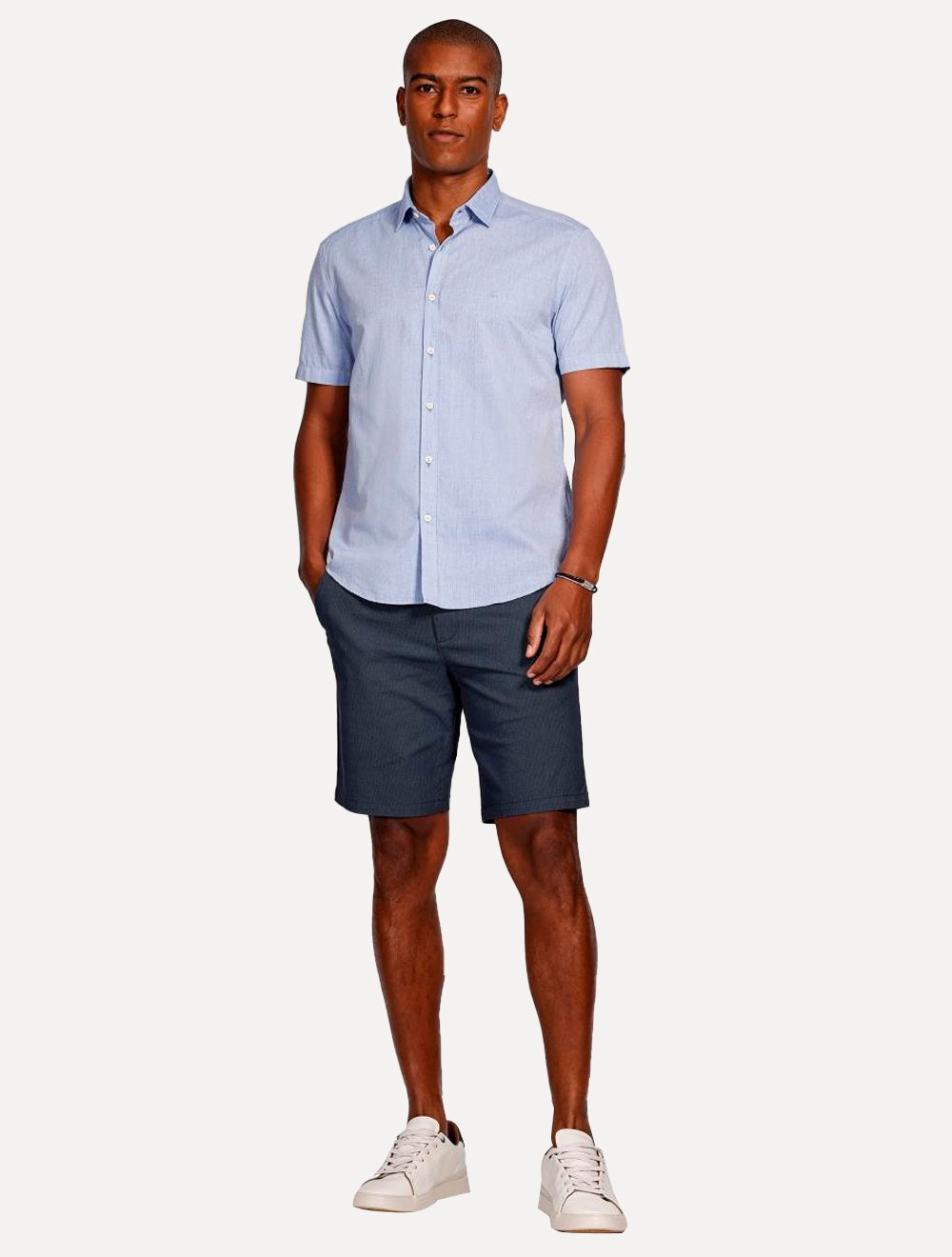 Camisa Aramis Masculina Manga Curta Slim Algodão Willis Azul Mescla