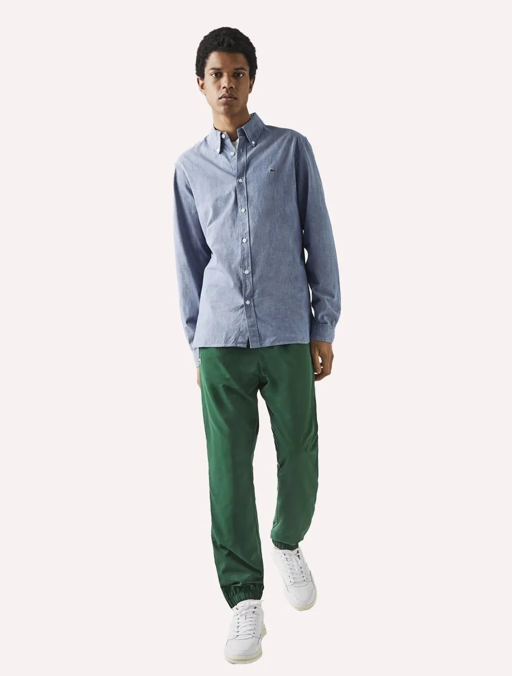 Camisa Lacoste Masculina Slim Cotton Chambray Azul Escuro Mescla