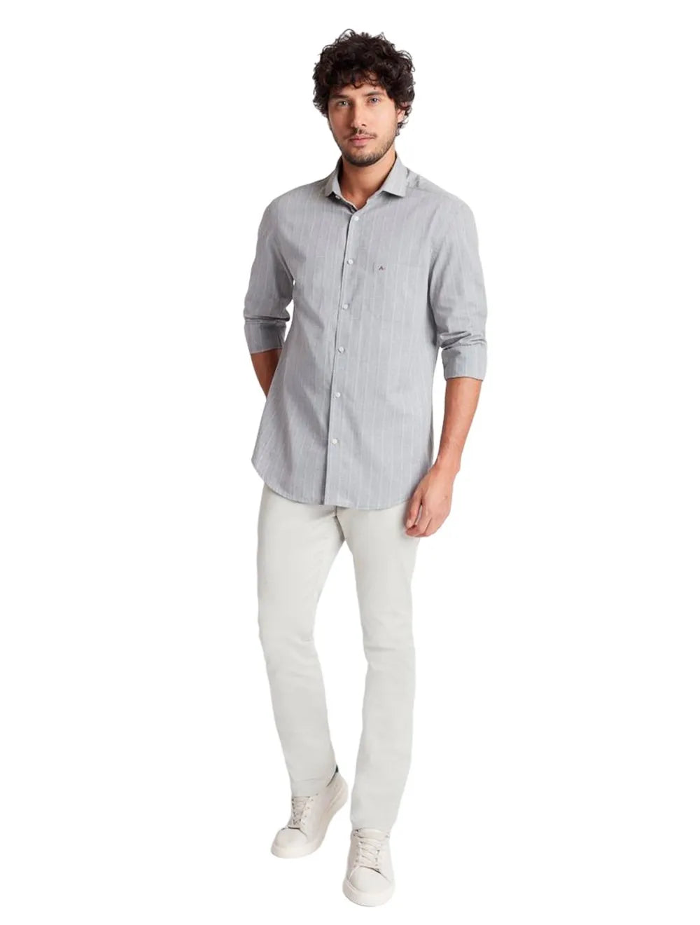 Camisa Aramis Masculina Regular Pocket Tricoline Quadri Xadrez Verde Acinzentado