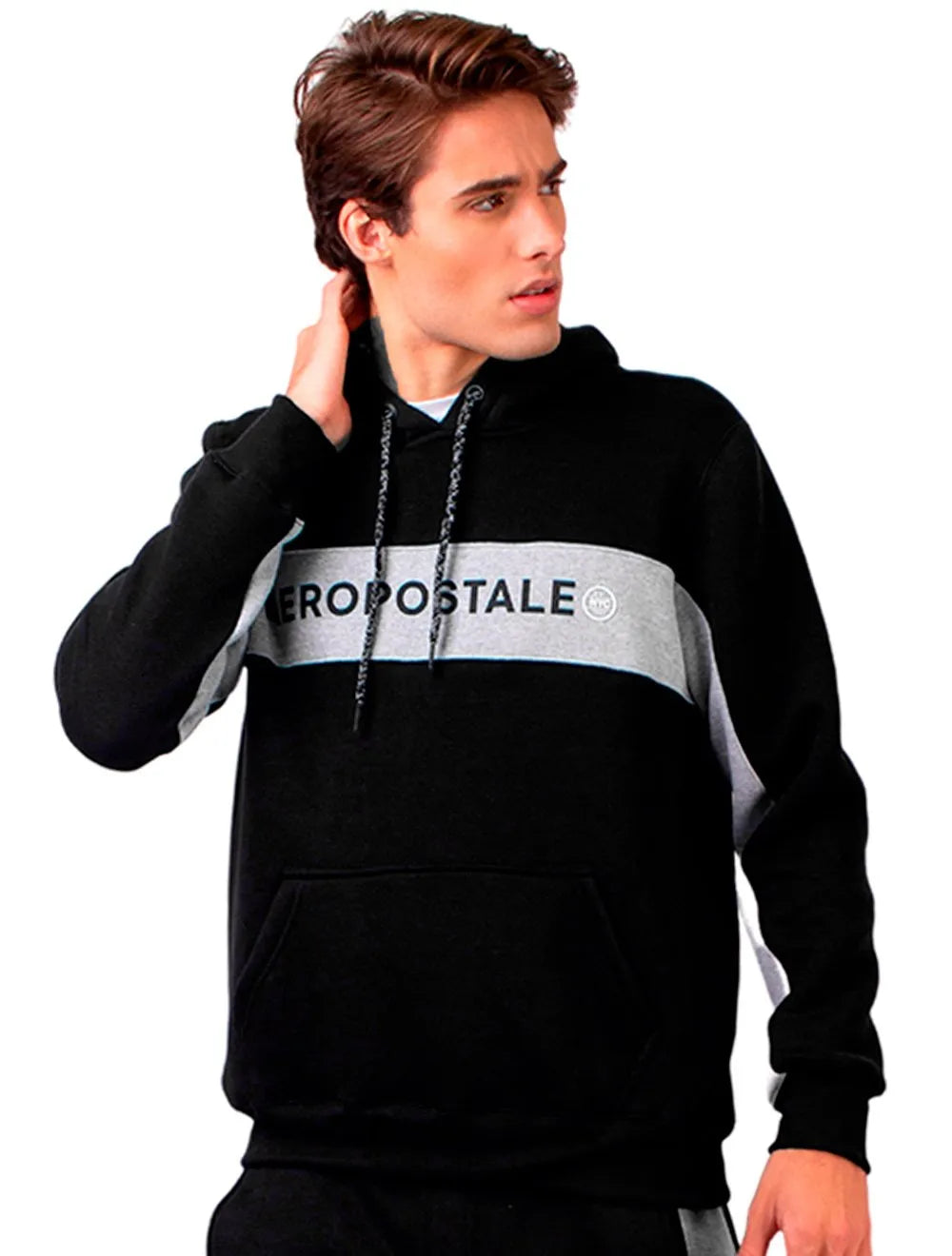 Moletom Aeropostale Masculino Hoodie Colorblock Logo Preto
