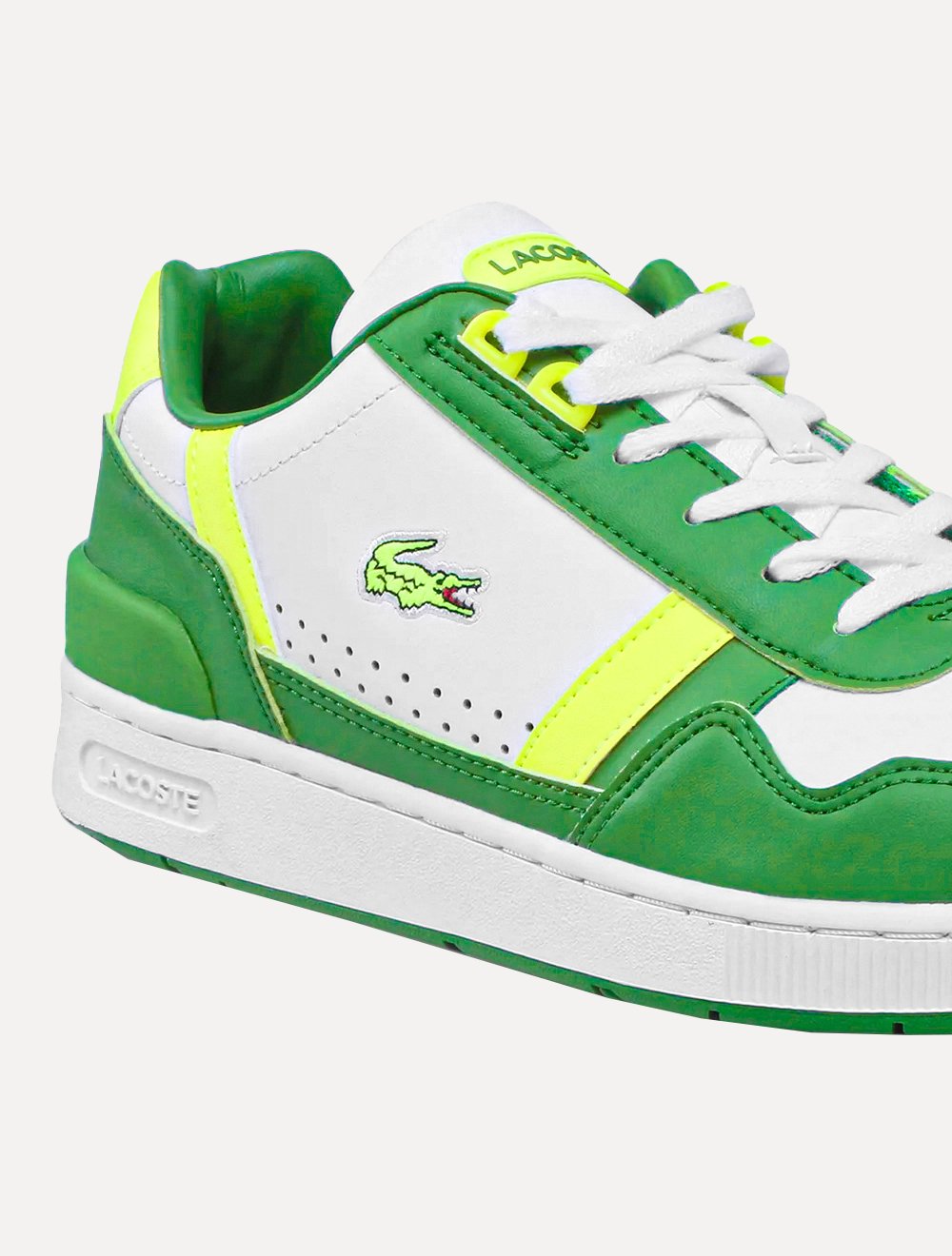 Tênis Lacoste Masculino Couro T-Clip Colour Block Trainers Branco/Verde