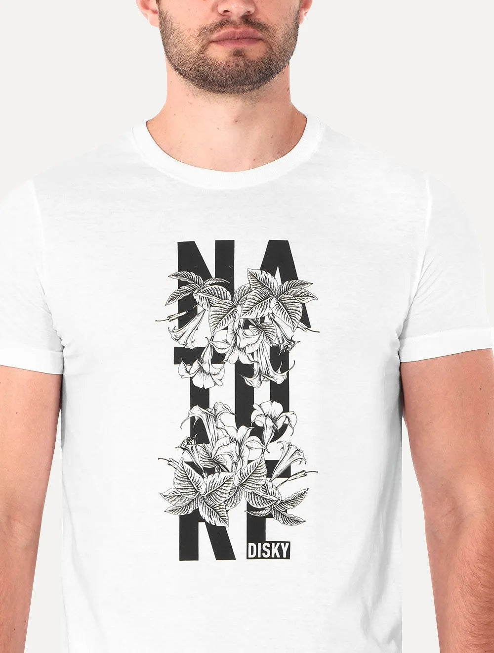 Camiseta Disky Masculina Nature Flowers Branca