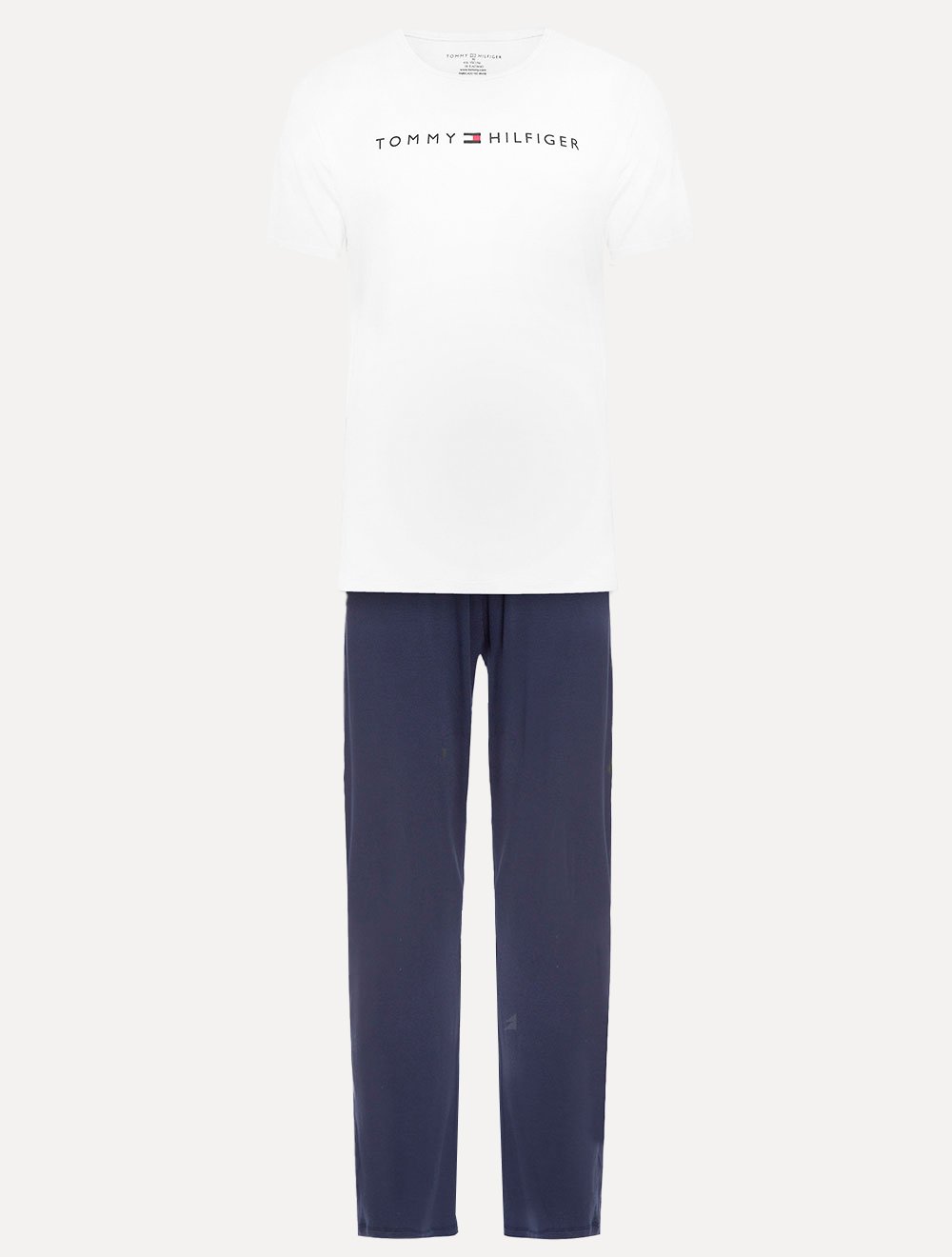 Pijama Tommy Hilfiger Masculino Manga Curta Calça Essentials Set Branco/Marinho