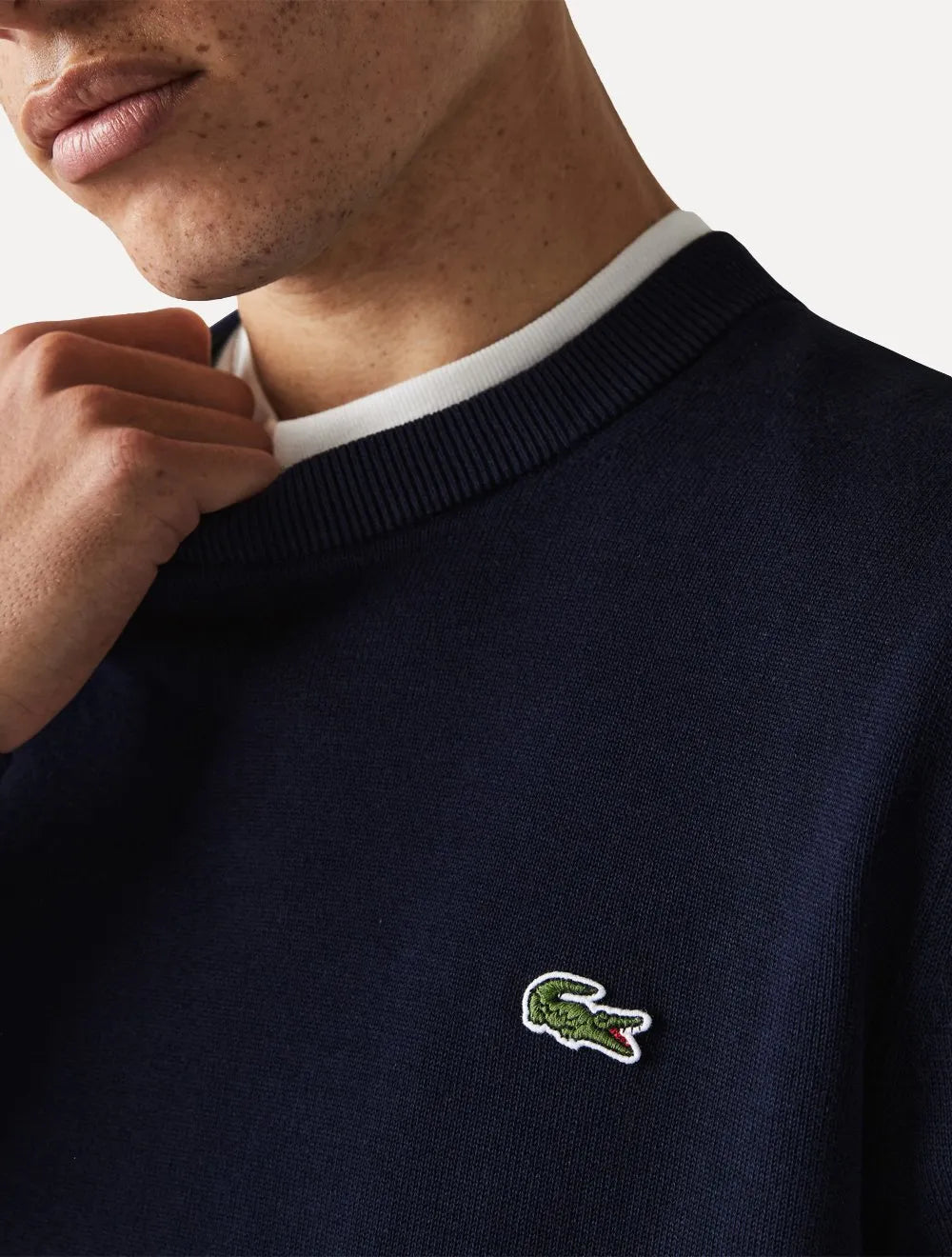Suéter Lacoste Masculino Classic Fit Gola Redonda Logo Azul Marinho