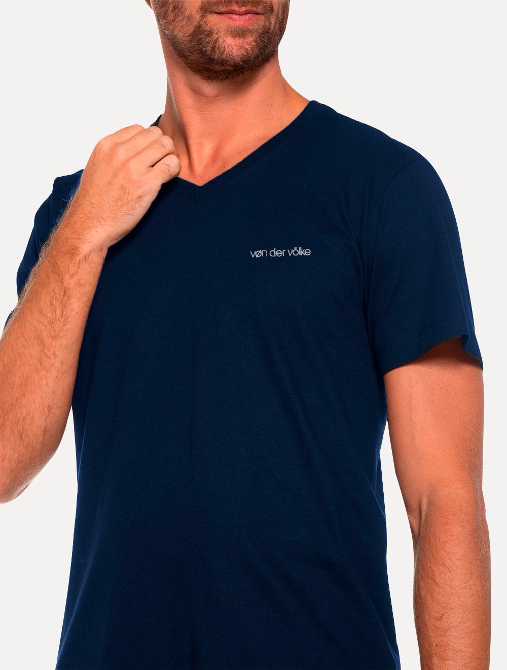 Camiseta Von der Volke Masculina Origineel V-Neck Basis Logo Azul Marinho