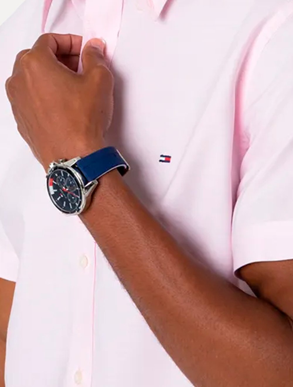 Camisa Tommy Hilfiger Masculina Manga Curta Regular Classic Poplin Rosa Claro